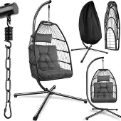 TecTake - Luxe hangstoel - opvouwbare en draaibare egg chair met standaard - dikke kussens - antislipvoeten - inclusief beschermhoes. Ideaal voor tuin, terras, slaapkamer - donkergrijs