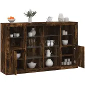 vidaXL Dressoirs met LED-verlichting 3 st bewerkt hout gerookt eiken