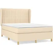vidaXL Boxspring met matras stof crèmekleurig 140x190 cm