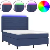 vidaXL Boxspring met matras en LED stof blauw 140x190 cm