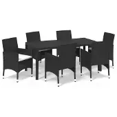 vidaXL 7-delige Tuinset met kussens poly rattan zwart