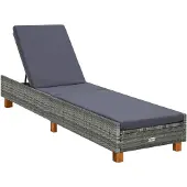 vidaXL Zonnebed met kussen, polyrotan, grijs