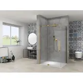Van Rijn ST08 hoekcabine met draaideur helder glas 90x70cm messing