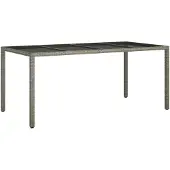 vidaXL Tuintafel, grijs, 190x90x75 cm, met gehard glas en polyrotan