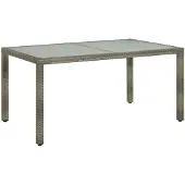 vidaXL Tuintafel 150x90x75 cm gehard glas en poly rattan grijs