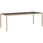 vidaXL Tuintafel 250x100x75 cm gehard glas en poly rattan beige
