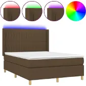 vidaXL Boxspring met matras en LED stof donkerbruin 140x190 cm
