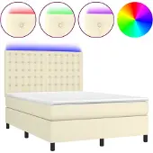 vidaXL Boxspring met matras en LED kunstleer crèmekleurig 140x190 cm