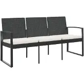 vidaXL Tuinbank 3-zits met kussens polypropeen rattan zwart
