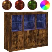 vidaXL Dressoirs met LED-verlichting 3 st bewerkt hout gerookt eiken