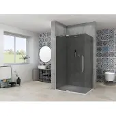 Van Rijn ST08 hoekcabine met draaideur rook glas 100x90cm RVS