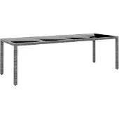 vidaXL Tuintafel 250x100x75 cm gehard glas en poly rattan grijs