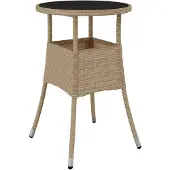 vidaXL Tuintafel Ø60x75 cm gehard glas en poly rattan beige