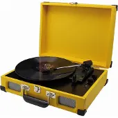 Soundmaster PL580GE retro platenspeler lederen koffer geel