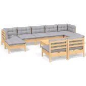 vidaXL 10-delige loungeset voor de tuin met grijze kussens, gemaakt van grenenhout