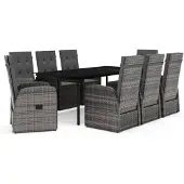 vidaXL 9-delige Tuinset met kussens grijs