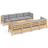vidaXL 9-delige Loungeset met grijze kussens grenenhout