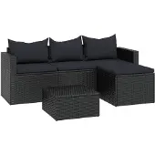 vidaXL Loungeset poly rattan zwart