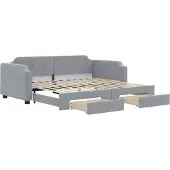 vidaXL Slaapbank met onderschuifbed en lades 90x190 cm stof lichtgrijs