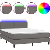 vidaXL Boxspring met matras en LED kunstleer grijs 140x200 cm