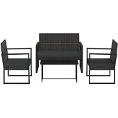 vidaXL 4-delige Loungeset met kussens poly rattan zwart