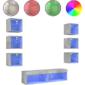 vidaXL 8-delige Tv-wandmeubelset met LED bewerkt hout betongrijs