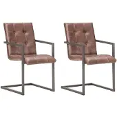 vidaXL Eetkamerstoelen 2 st echt leer verweerd bruin