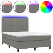 vidaXL Boxspring met matras en LED stof donkergrijs 140x190 cm