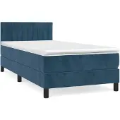 vidaXL Boxspring met matras fluweel donkerblauw 90x200 cm