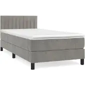 vidaXL Boxspring met matras fluweel lichtgrijs 90x200 cm