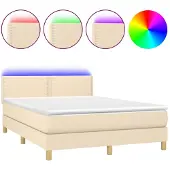 vidaXL Boxspring met matras en LED stof crèmekleurig 140x200 cm