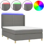vidaXL Boxspring met matras en LED stof donkergrijs 140x190 cm