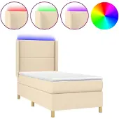 vidaXL Boxspring met matras en LED stof crèmekleurig 90x190 cm
