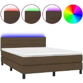 vidaXL Boxspring met matras en LED stof donkerbruin 140x190 cm