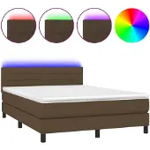 vidaXL Boxspring met matras en LED stof donkerbruin 140x200 cm