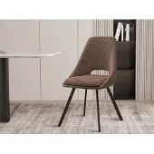 Interiax Eetkamerstoel Ada Bouclé Zand Rug PU Bruin