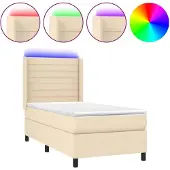 vidaXL Boxspring met matras en LED stof crèmekleurig 80x200 cm