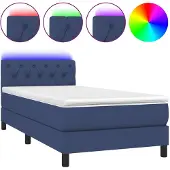 vidaXL Boxspring met matras en LED stof blauw 80x200 cm