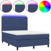 vidaXL Boxspring met matras en LED stof blauw 140x190 cm