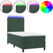 vidaXL Boxspring met matras en LED fluweel donkergroen 90x200 cm