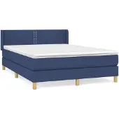 vidaXL Boxspring met matras stof blauw 140x200 cm