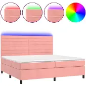 vidaXL Boxspring met matras en LED fluweel roze 200x200 cm