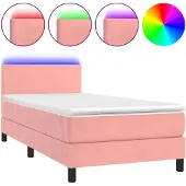 vidaXL Boxspring met matras en LED fluweel roze 90x200 cm
