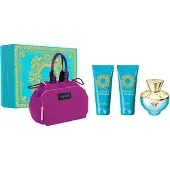 Versace Dylan Turquoise pour Femme Giftset - 100 ml eau de toilette spray + showergel 100 ml + bodygel 100 ml + toilettas - cadeauset voor heren