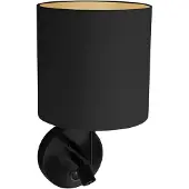 Steinhauer Wandlamp Noor 1562ZW - Verstelbaar met leeslampje, Goud/Zwart, Metaal/Textiel, - Tijdloos Design voor Binnengebruik