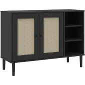 vidaXL Dressoir SENJA 112x40x80 cm rattan massief grenenhout zwart