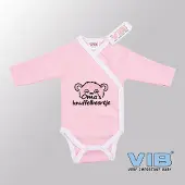 Vib - Rompertje (overslag) Luxe Katoen - Oma's Knuffelbeertje (Roze-Wit) - Babykleertjes - romper - rompertjes - rompertjes met tekst - baby cadeau - baby aankondiging - overslagromper