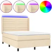 vidaXL Boxspring met matras en LED stof crèmekleurig 140x190 cm