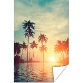 PosterMonkey Poster Zee - Zonsondergang - Palmboom - Wolken - 80x120 cm