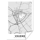 PosterMonkey Poster Zwart Wit – België – Plattegrond – Stadskaart – Kaart – Veurne - 60x90 cm